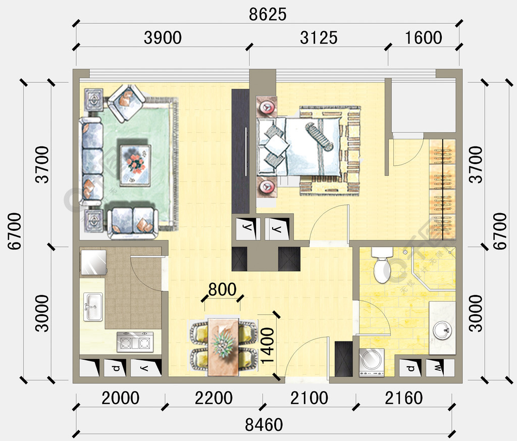 如何高效利用免费设计资源 以编号34769872住宅彩色平面户型图为例